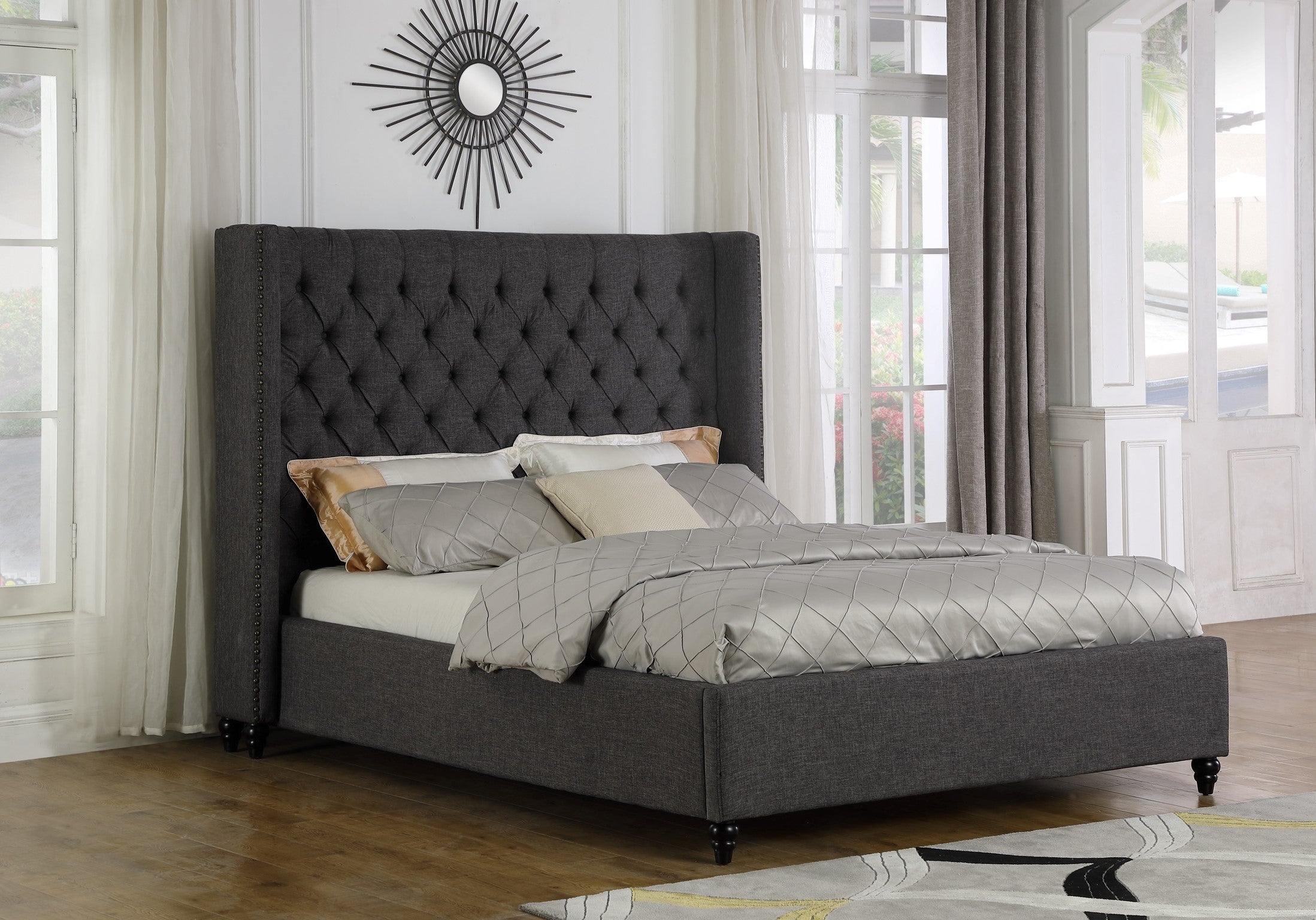 Grey Tufted Platform Bed B1920K-GR
