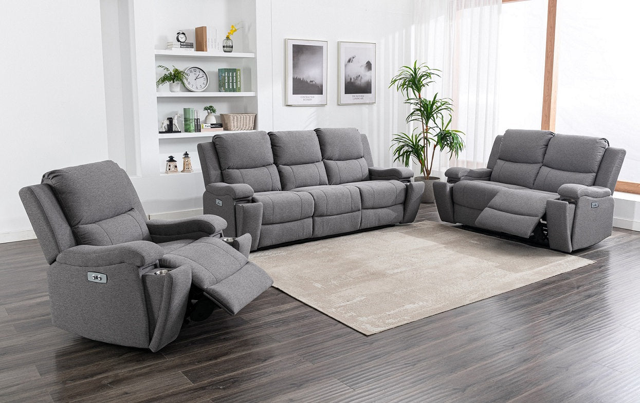 Grey Fabric Power Recliner Collection 8030