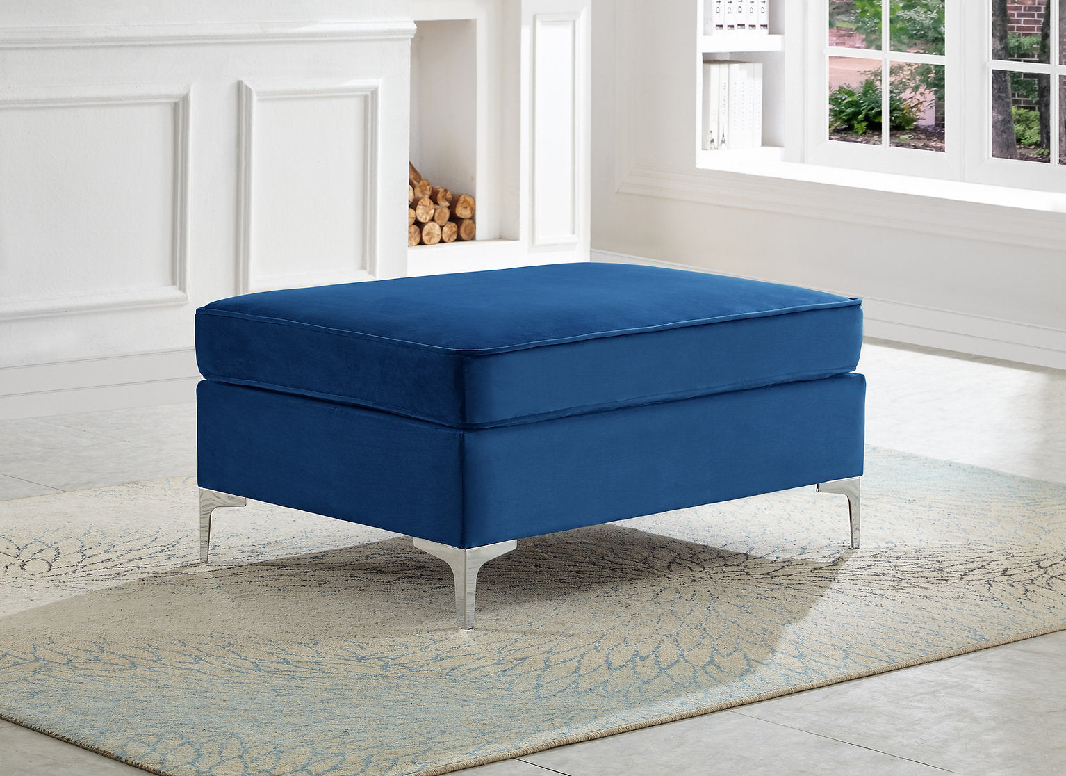 Blue Velvet Ottoman 9285