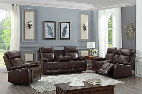 Brown Genuine Leather/Match  Power Recliner Set IF-8019