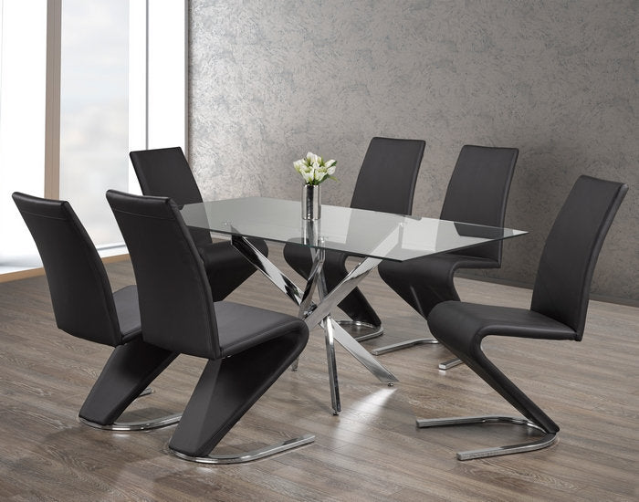 Rectangular Glass Dining Set With Black Chairs T-1448/ C-1785