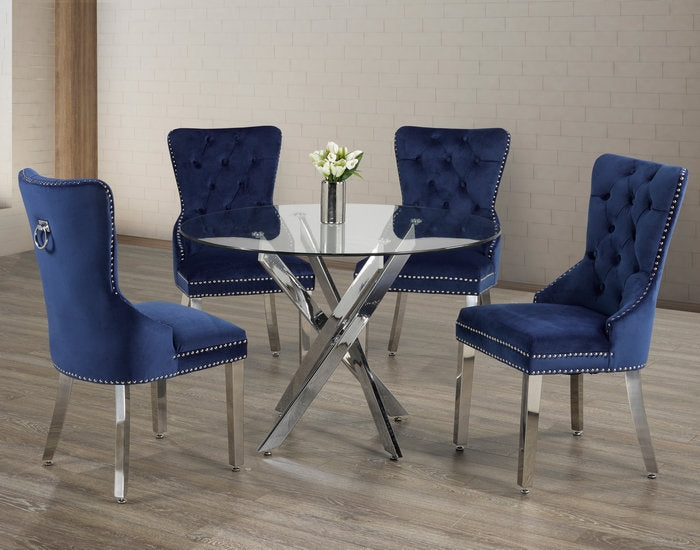 Round Glass Dining Set Blue T 1447/ C-1262