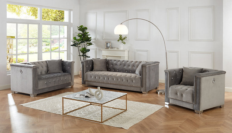 Grey Velvet Sofa Collection 9200