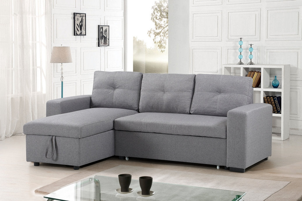 Reversible Grey Fabric Sofa Bed with Storage Chaise 9031