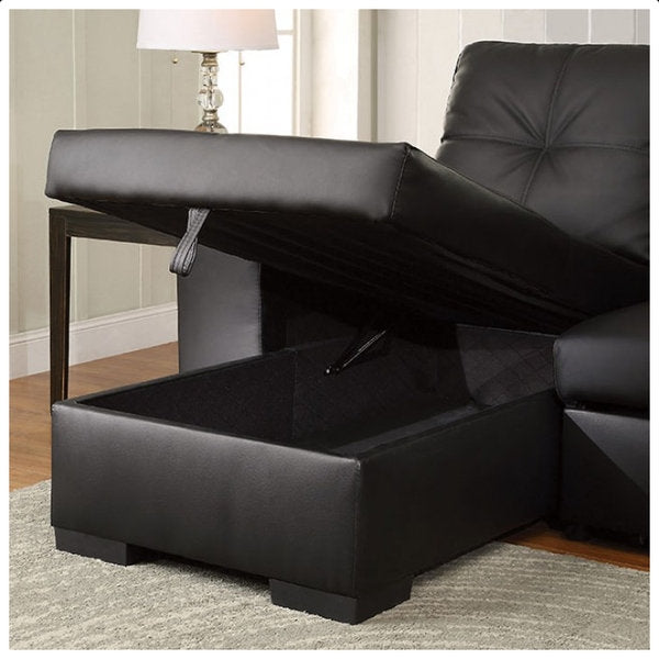Reversible Black PU Sectional Sofa Bed with Storage Chaise 9032