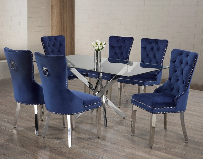 Rectangular Glass Dining Set Blue T-1448/ C-1262