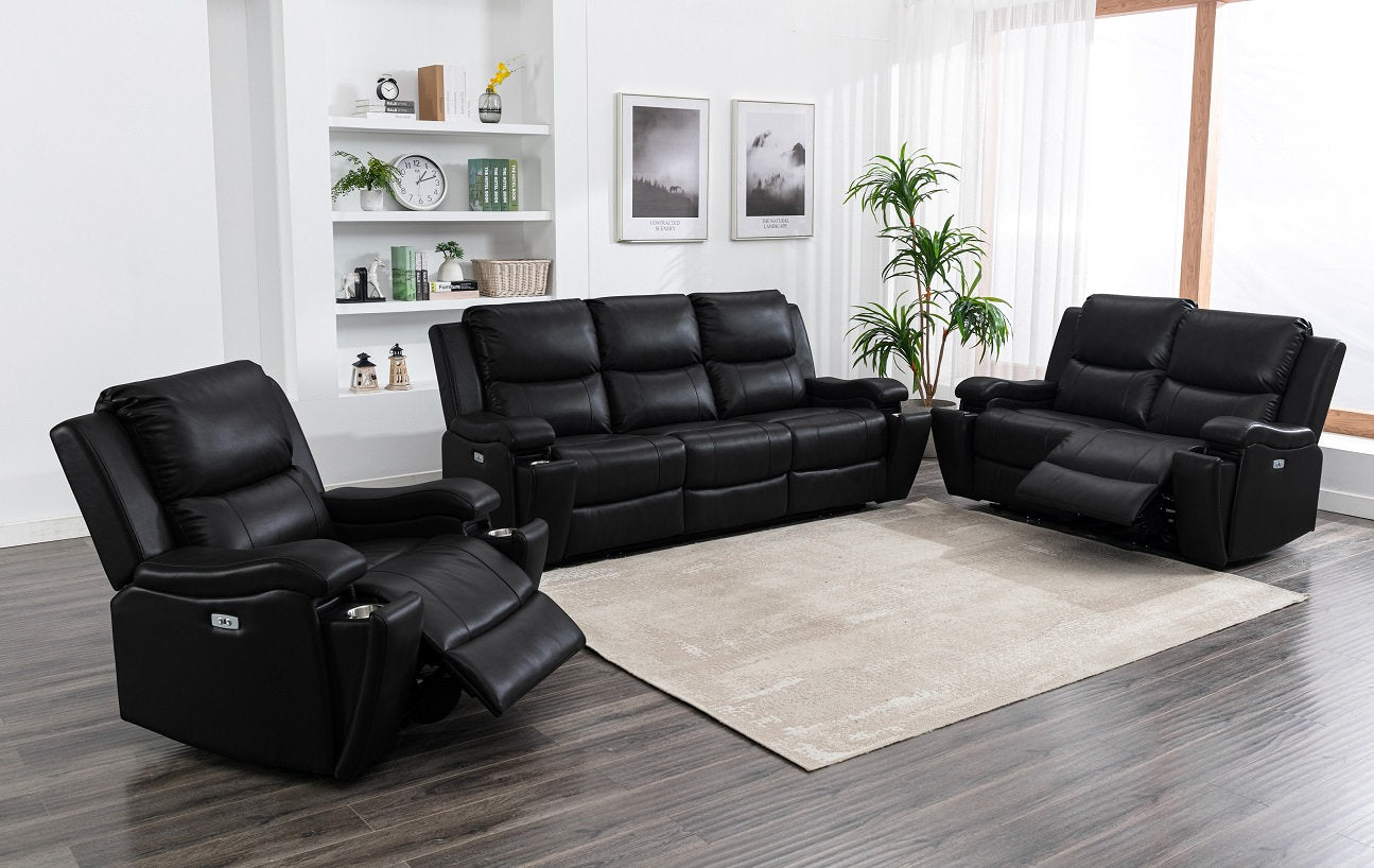 Black Leather Gel Power Recliner Sofa 8032