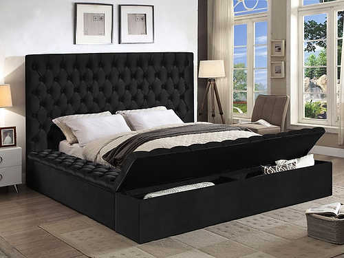 Queen Black Velvet Bed With Storage IF 5793