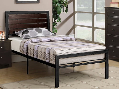 Black Metal Frame with Espresso Panel Bed 114