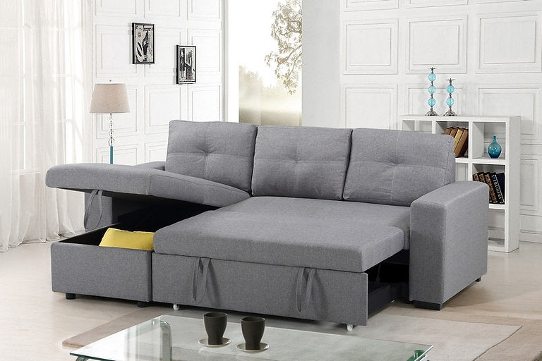 Reversible Grey Fabric Sofa Bed with Storage Chaise 9031
