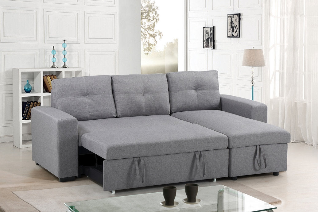 Reversible Grey Fabric Sofa Bed with Storage Chaise 9031