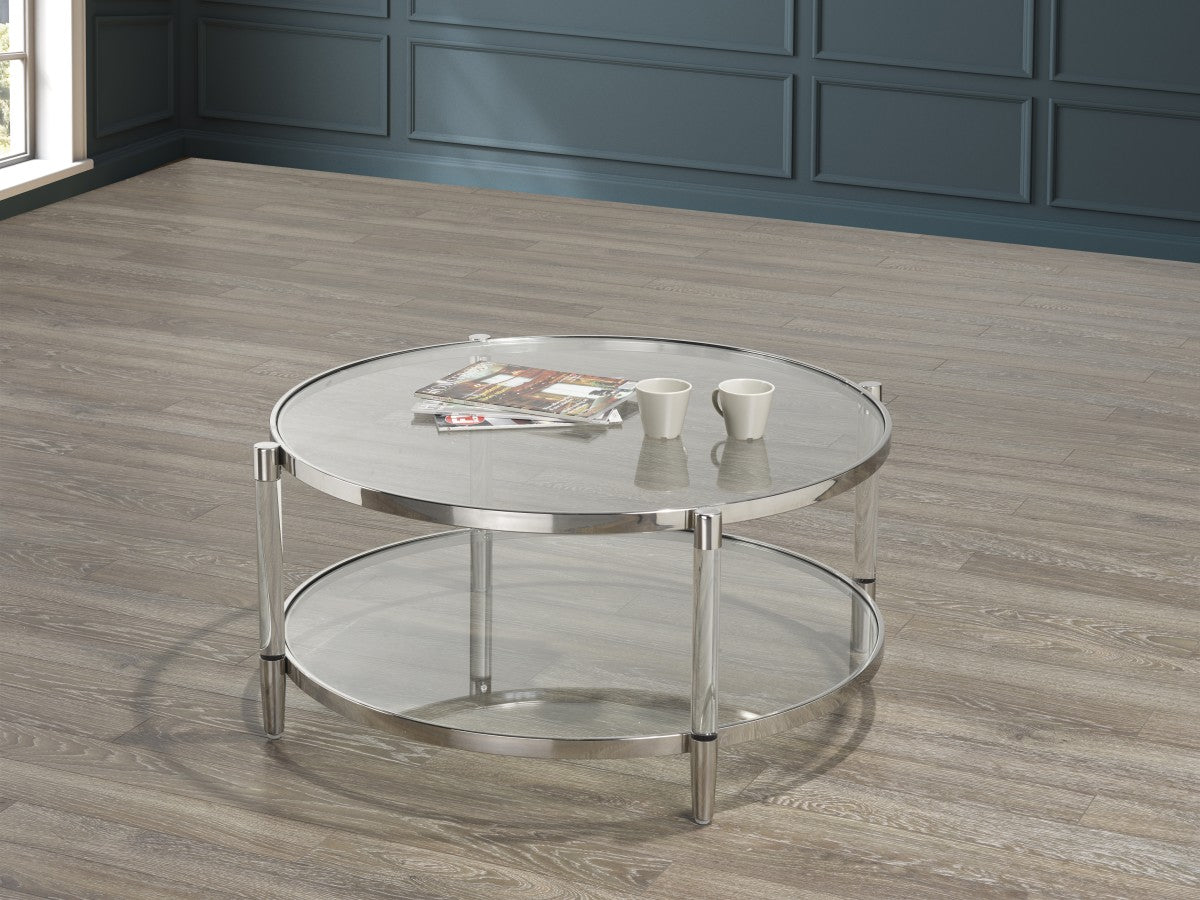 Round Glass Coffee Table With Acrylic Legs 1320C