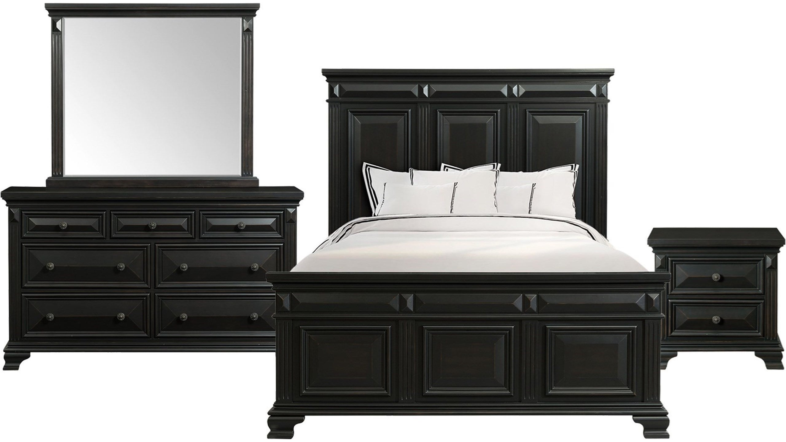 Calloway Panel Bedroom Set in Antique Black - 6 PCS