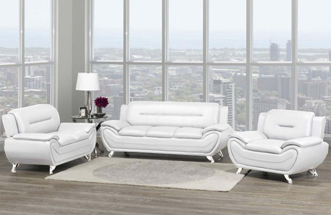 Speedy 3 PC White Faux Leather Sofa Set 868