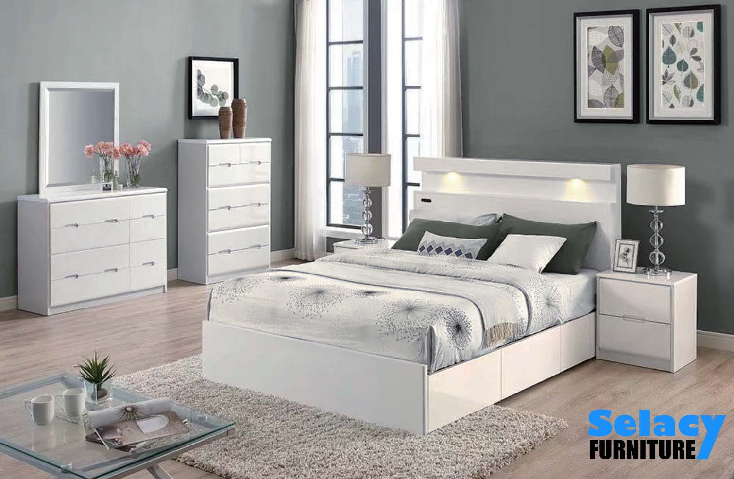 Cradle White Lacquer 6 PC Bedroom Set