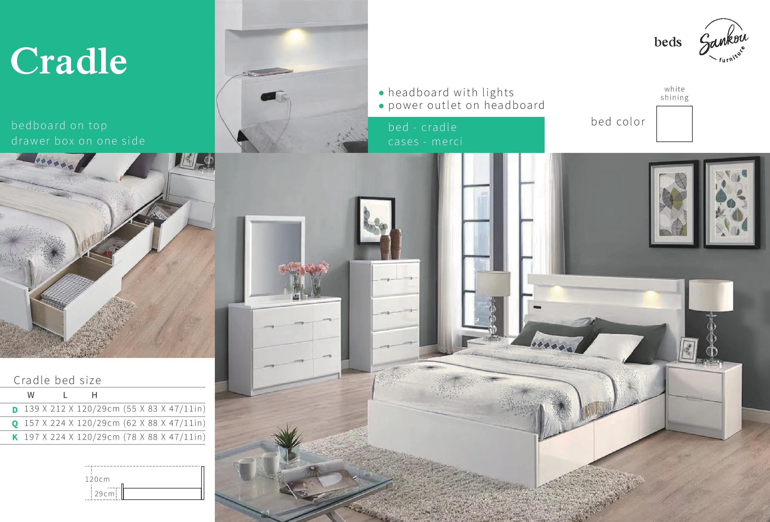 Cradle White Lacquer 6 PC Bedroom Set