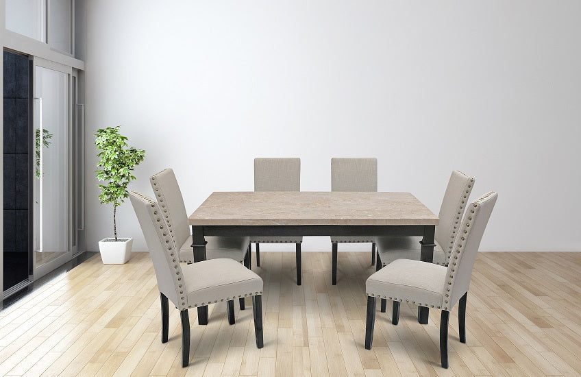 Nancy Real Marble 7 PC Dining Set - Beige