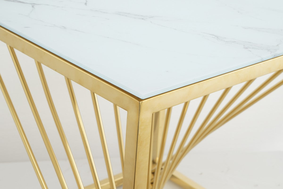 Contemporary Styling Marble Glass Top Side Table With Gold Legs STC-010-C