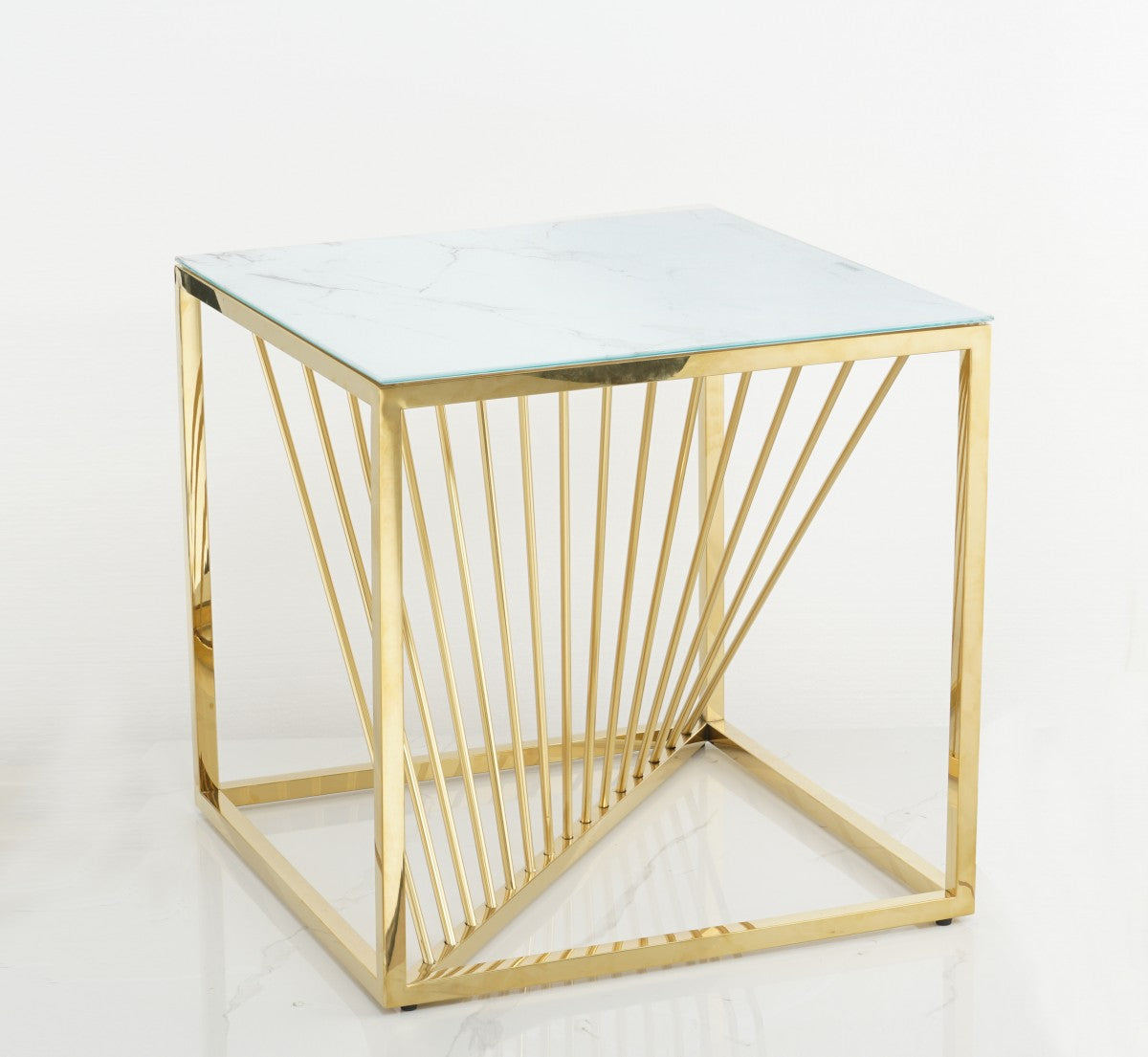 Contemporary Styling Marble Glass Top Side Table With Gold Legs STC-010-C