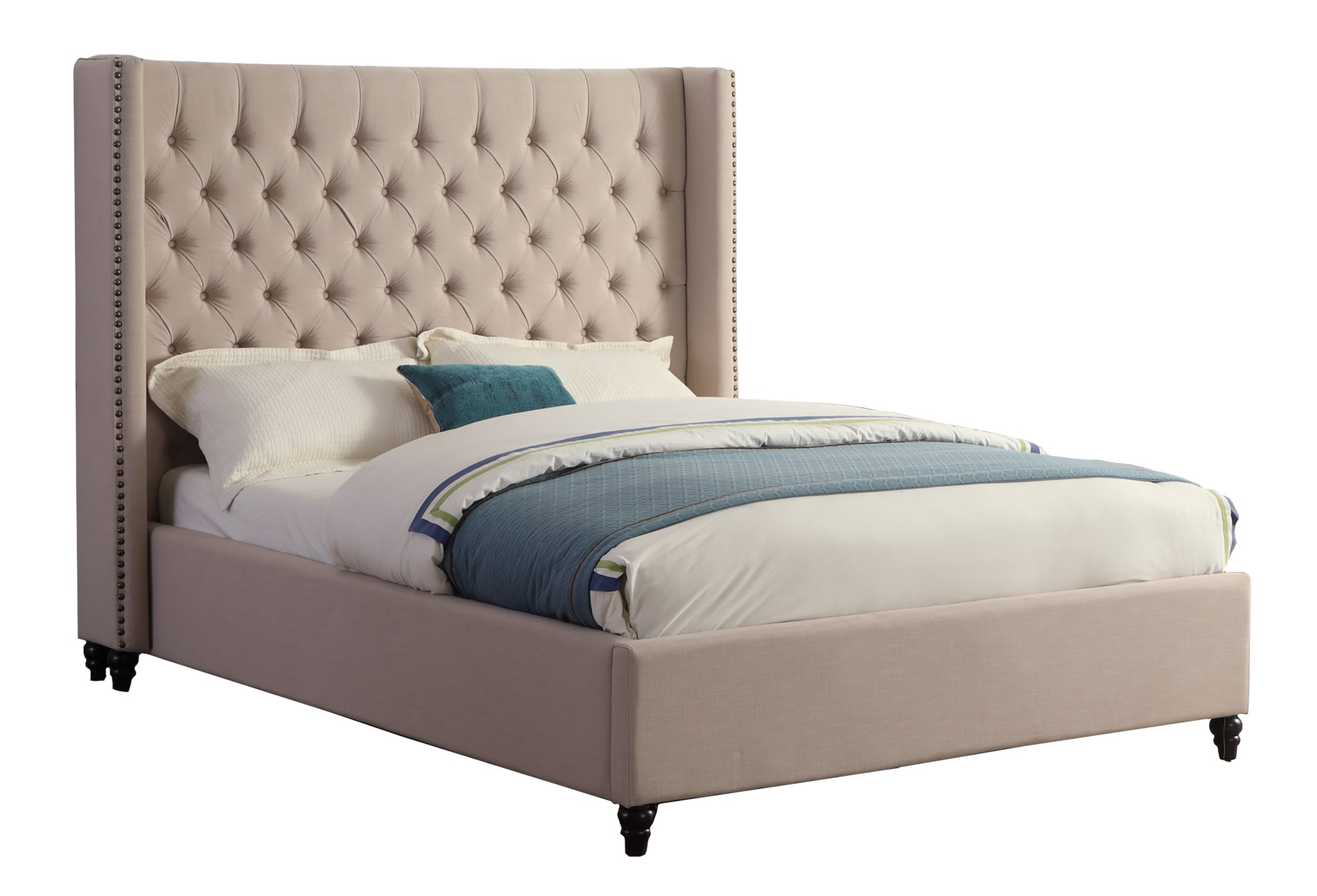 Beige Button Tufted King Platform Bed B1920K-BEI