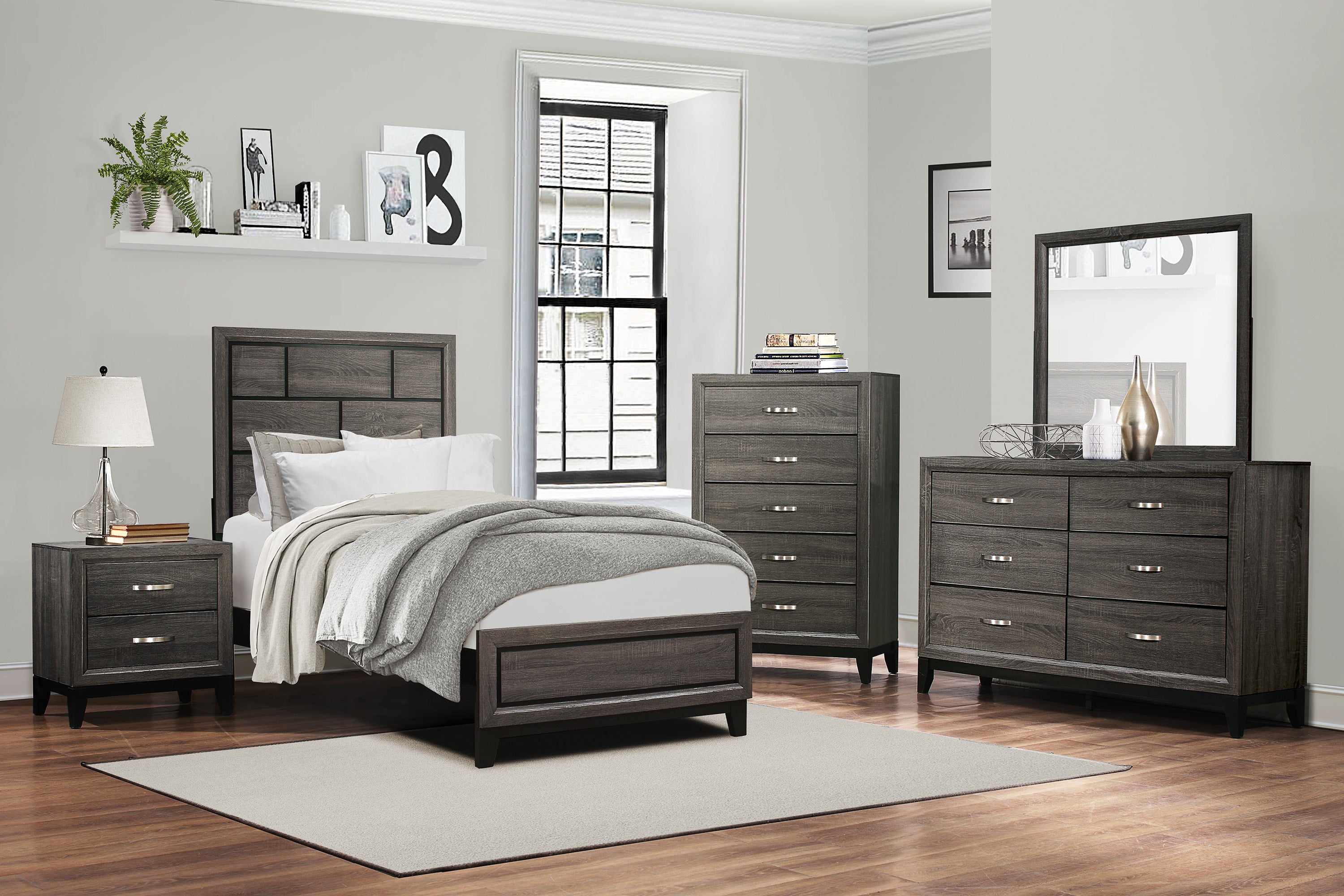 Davi Grey Wooden Bedroom Set 1645