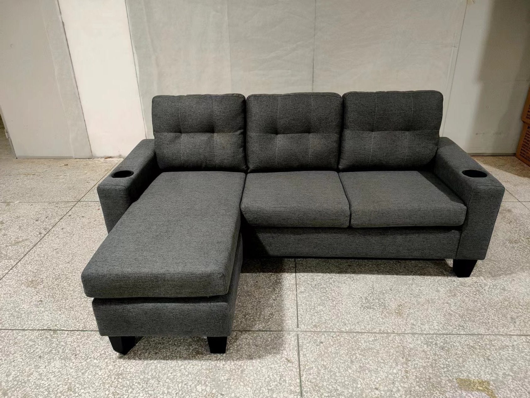 Dark Grey Fabric Reversible Sectional Sofa 1867