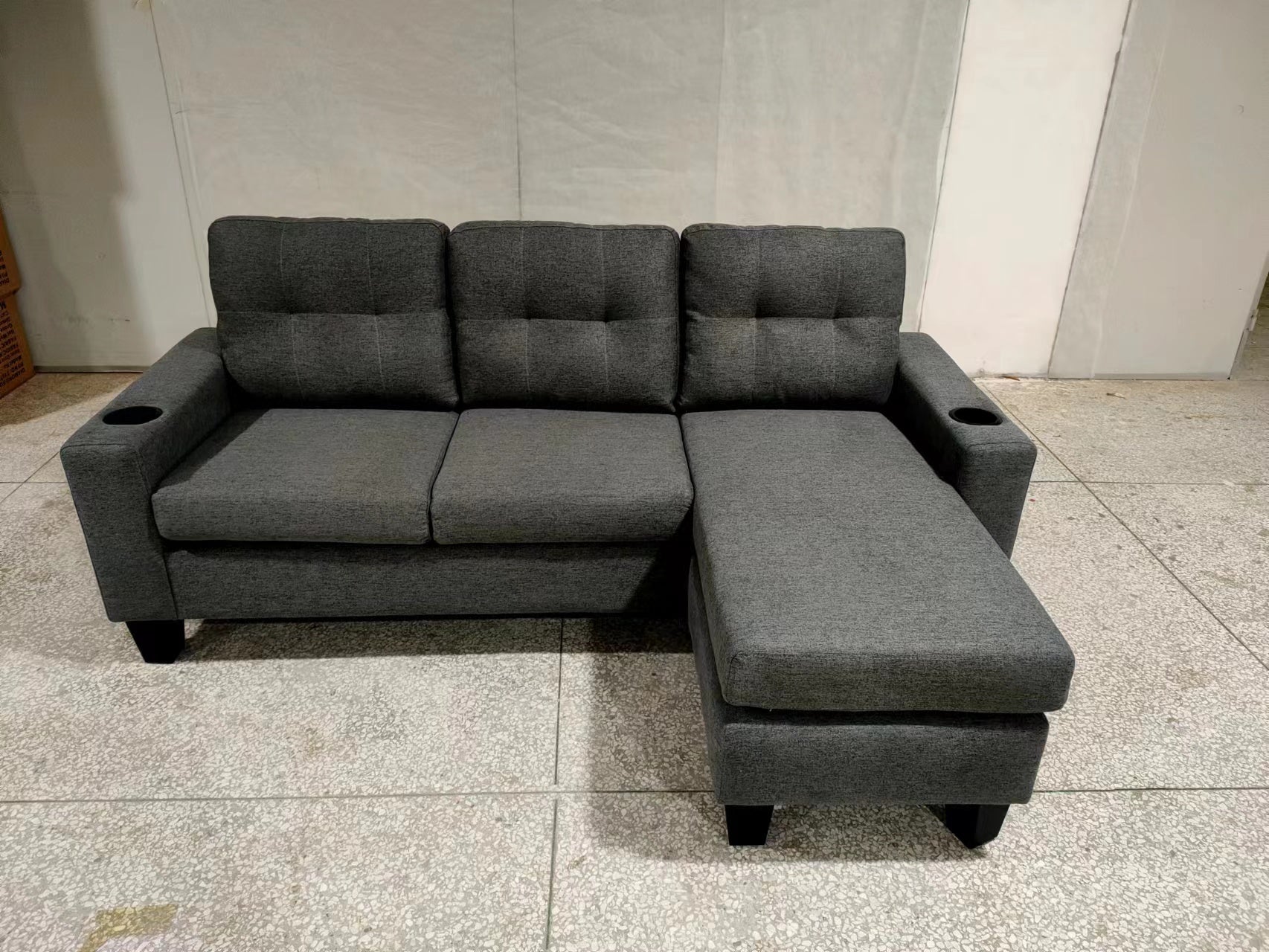 Dark Grey Fabric Reversible Sectional Sofa 1867