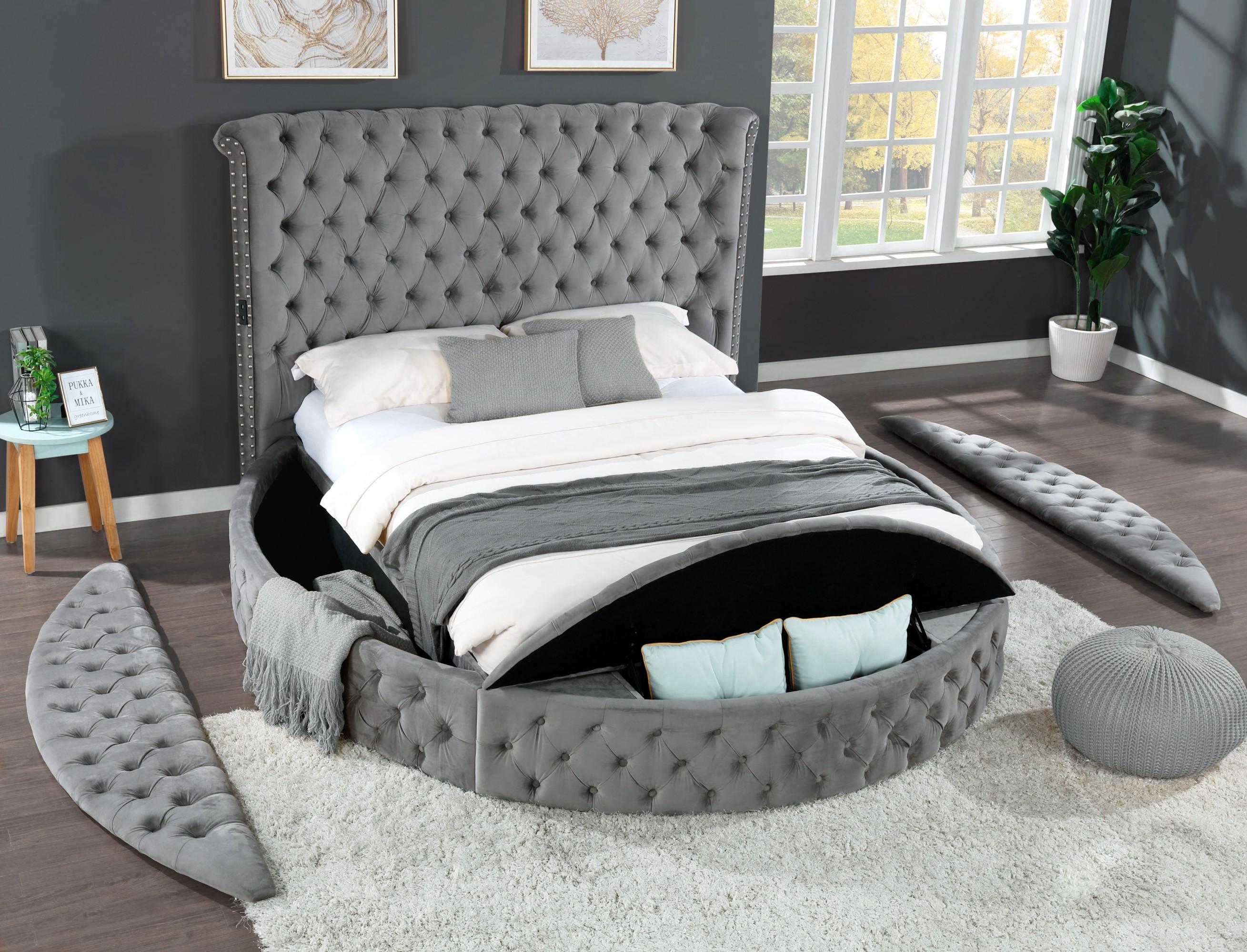 Hazel Grey Velvet Round Storage Bed 423