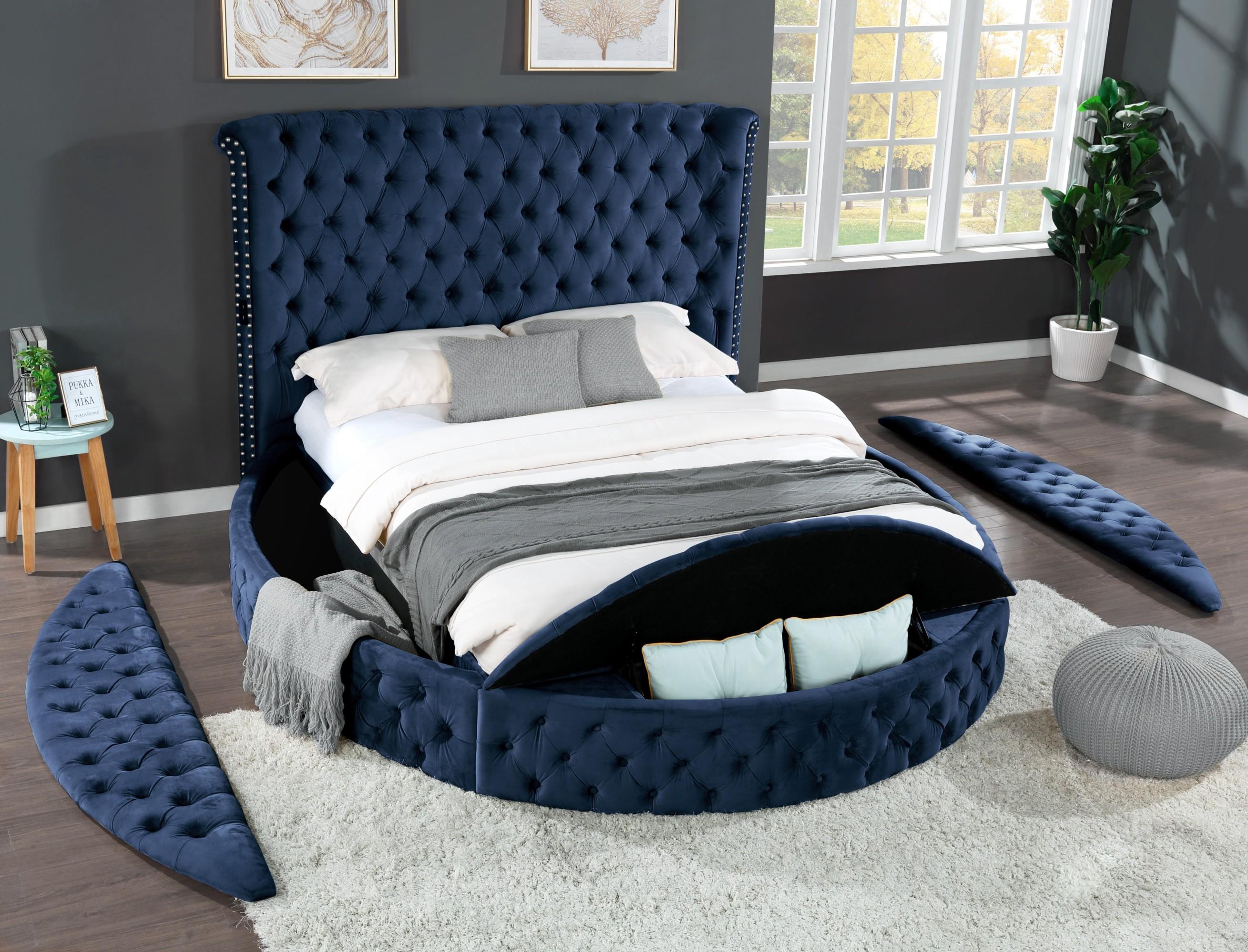 Hazel Blue Velvet Round Storage Bed 423
