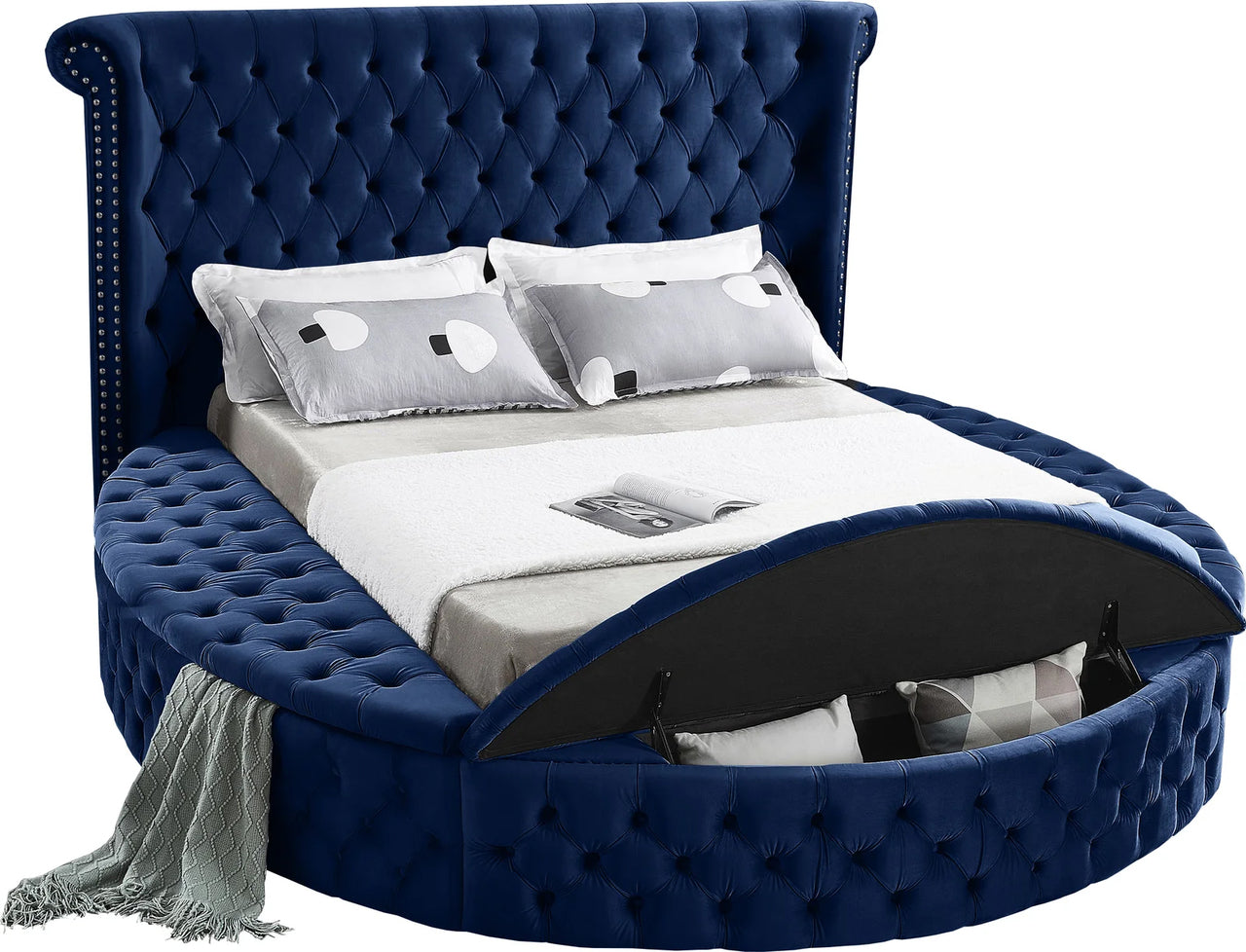 Hazel Blue Velvet Round Storage Bed 423