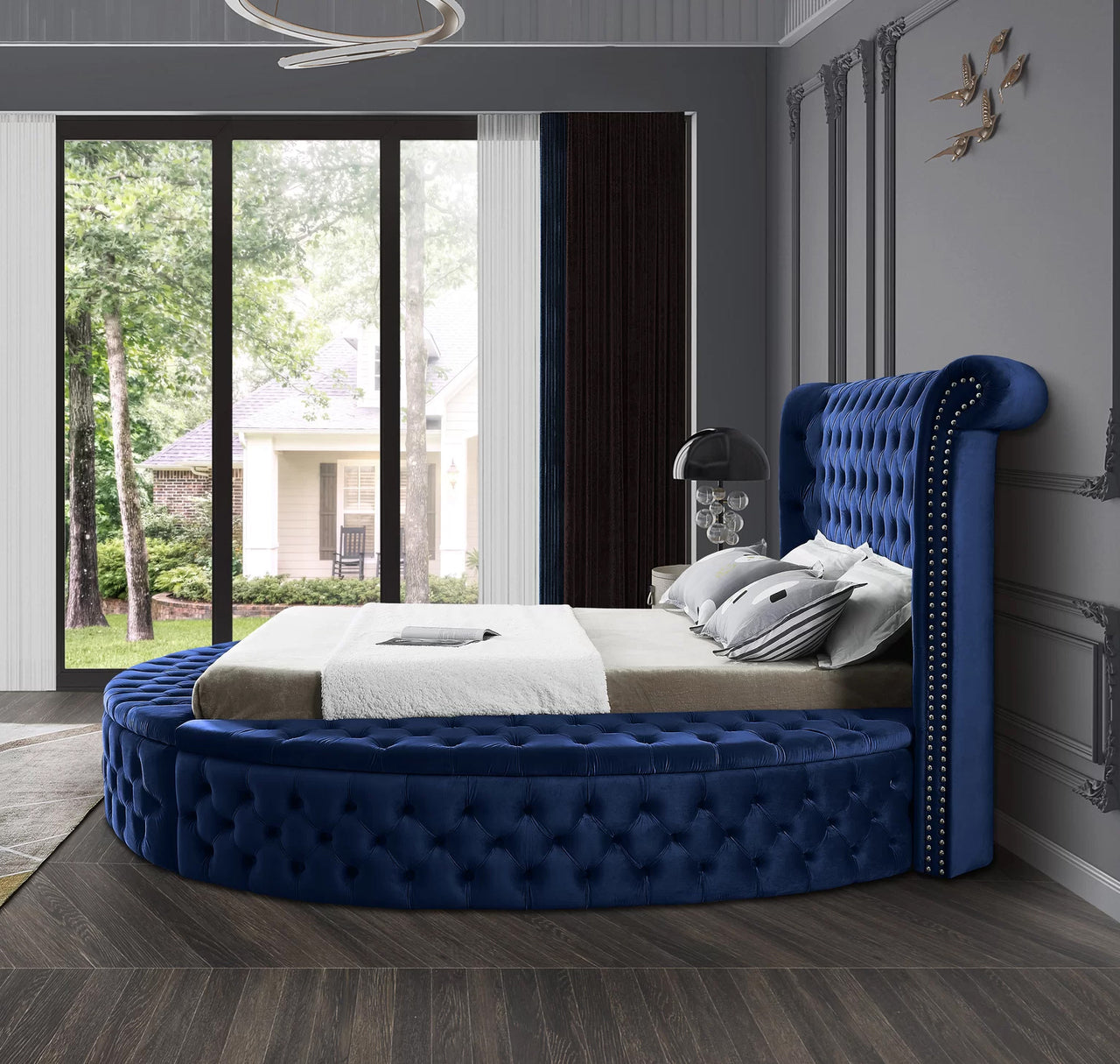 Hazel Blue Velvet Round Storage Bed 423