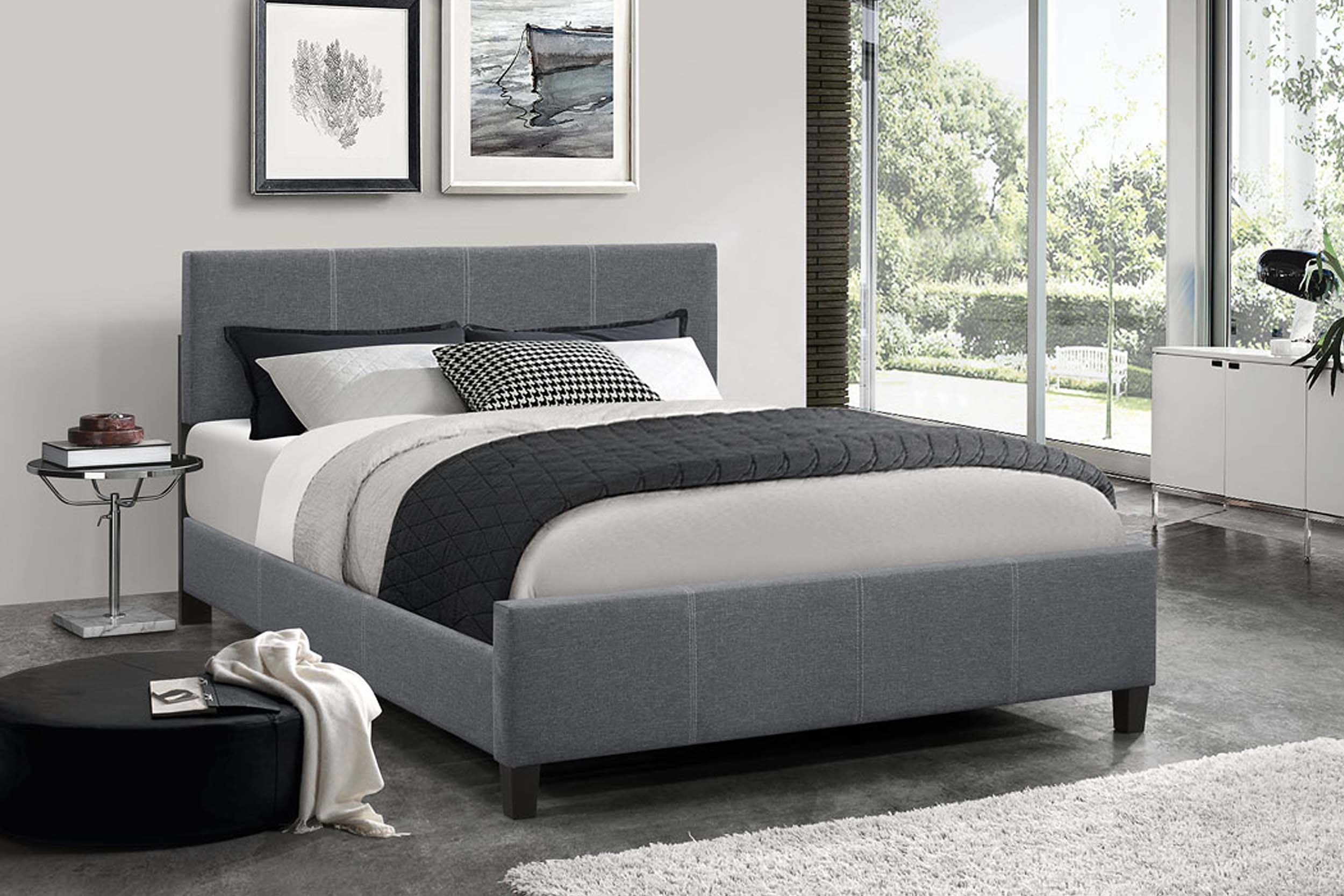 Dark Grey Adjustable Headboard Fabric Bed 5430