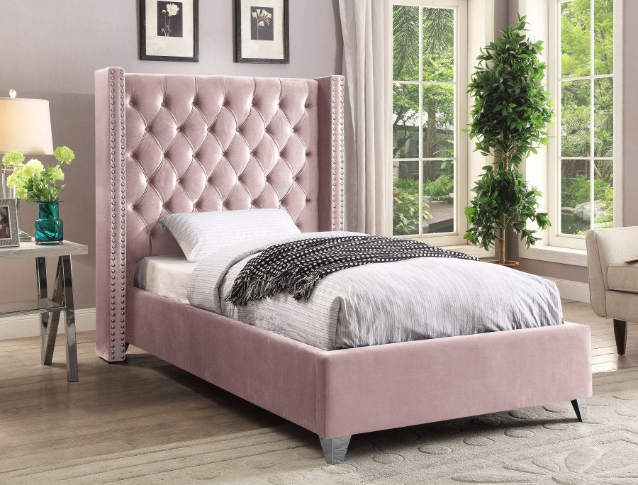 Pink Velvet Fabric With Nailhead Details 5895