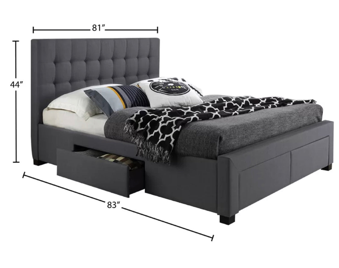 Grey Fabric Bed with Drawers 2152