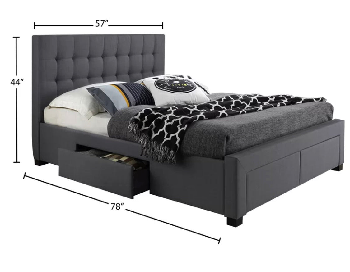 Grey Fabric Bed with Drawers 2152