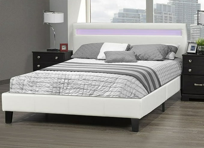 Queen  White Platform Bed with LED 688
