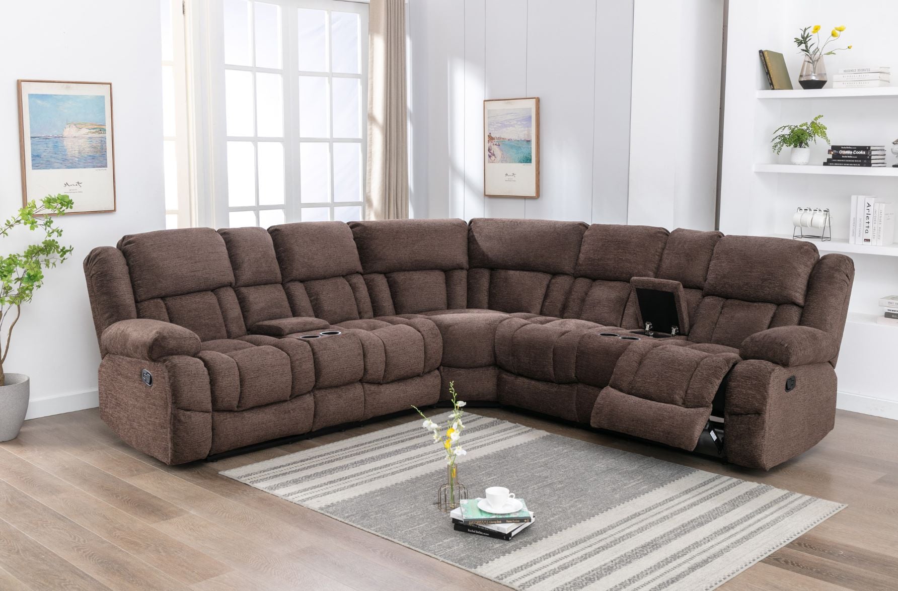 Presley Brown Fabric Recliner Sectional Sofa 99928BRW