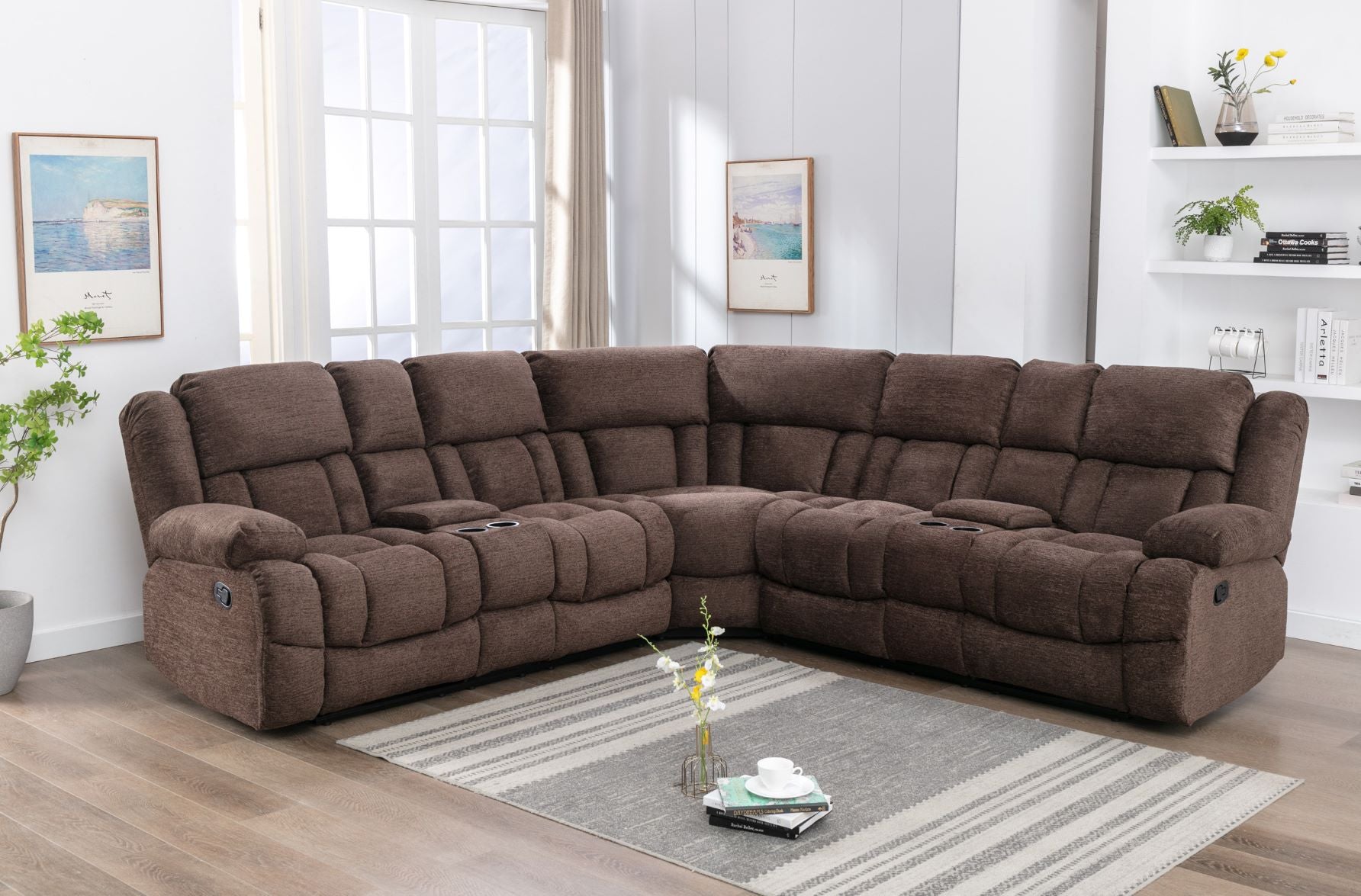 Presley Brown Fabric Recliner Sectional Sofa 99928BRW