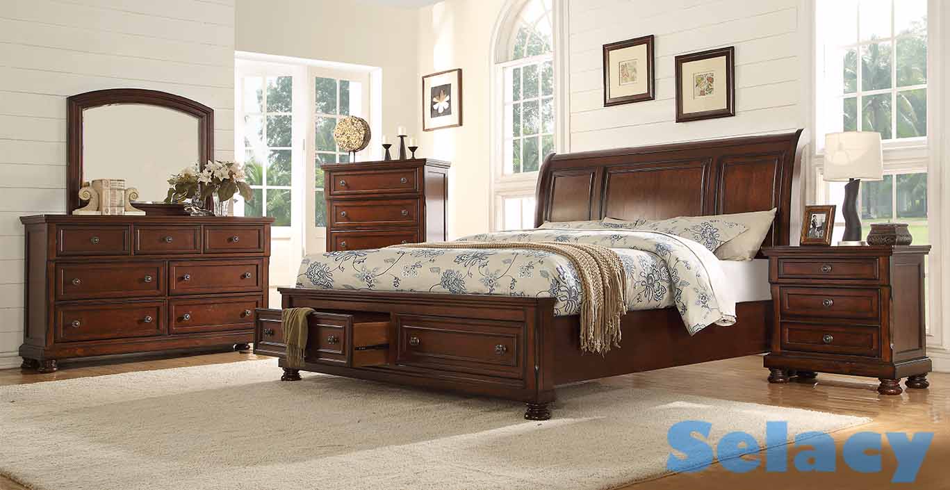 Baltimore 6PC Bedroom Set With Sleigh Headboard And Storage Footboard Walnut 851