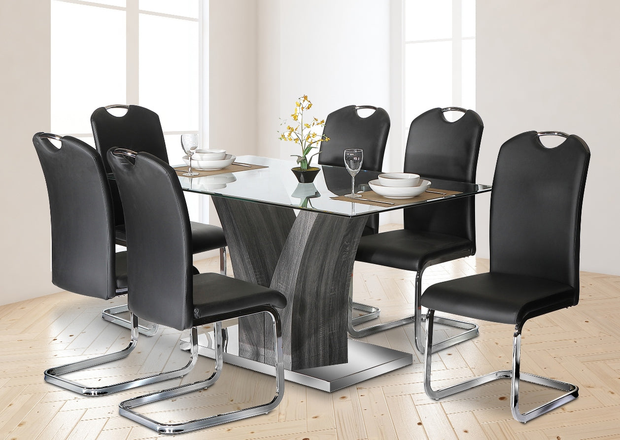 Lorie 7 PC Glass Dining Set Black 7500