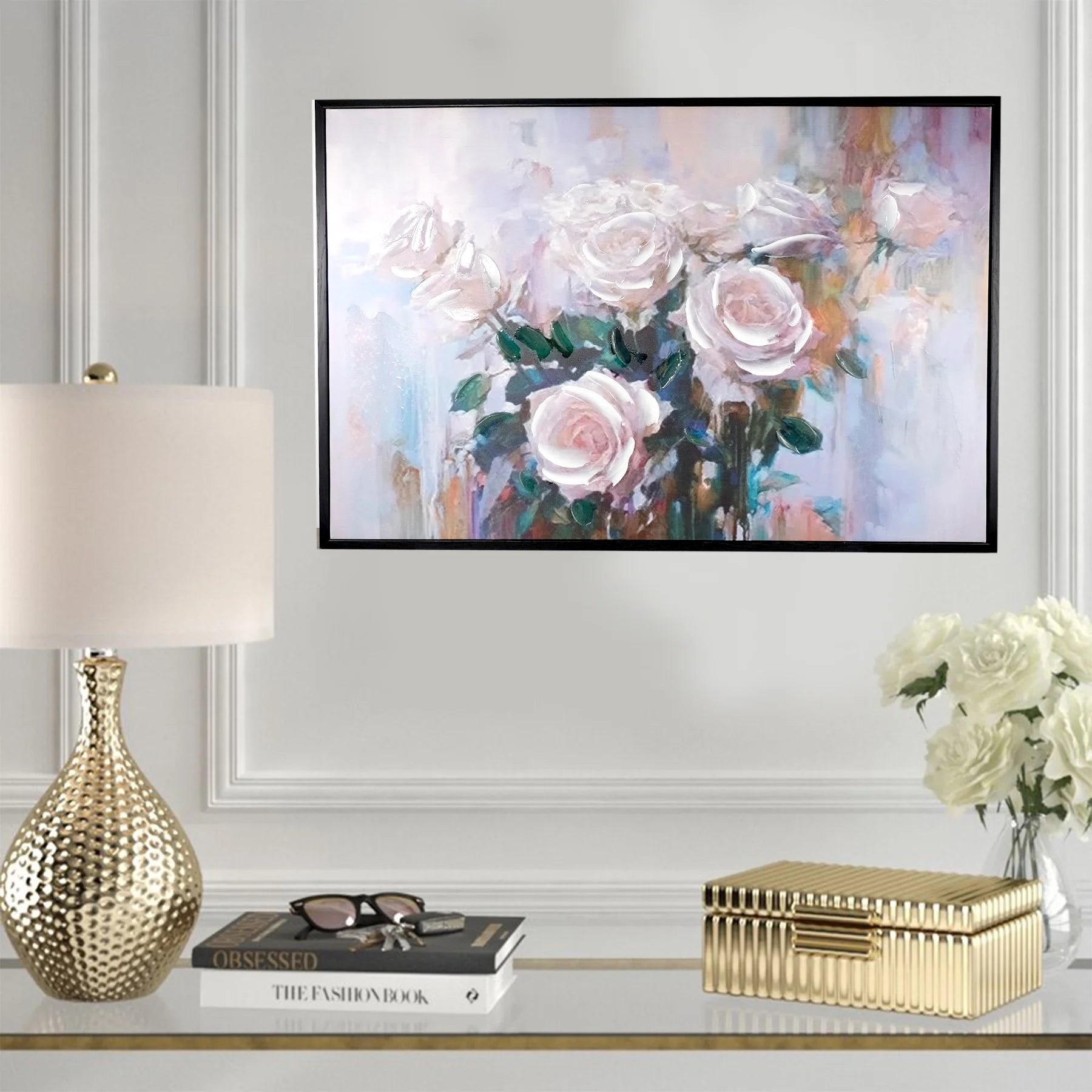 Roses Glossy Painting with Frame 36x24