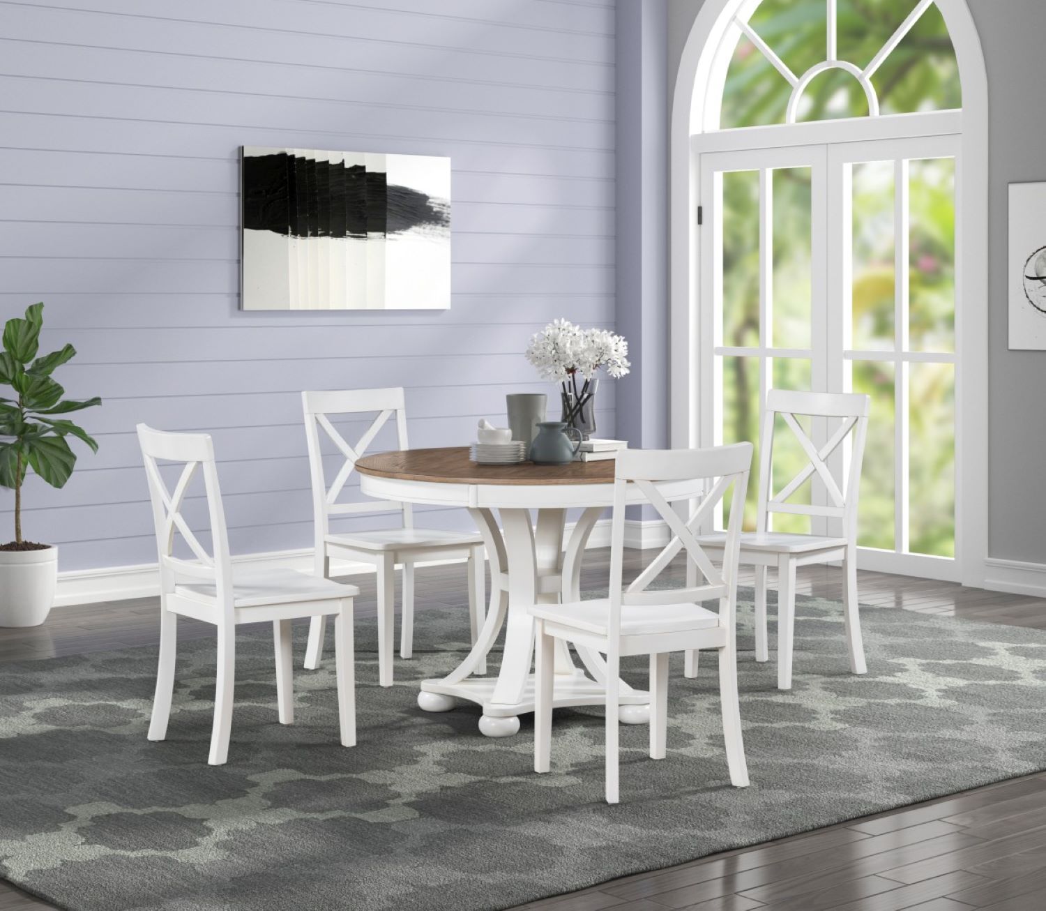 Paige Transitional Styling Wooden Dining Table With 4 Chairs - Natural Oak & Antique White 122346