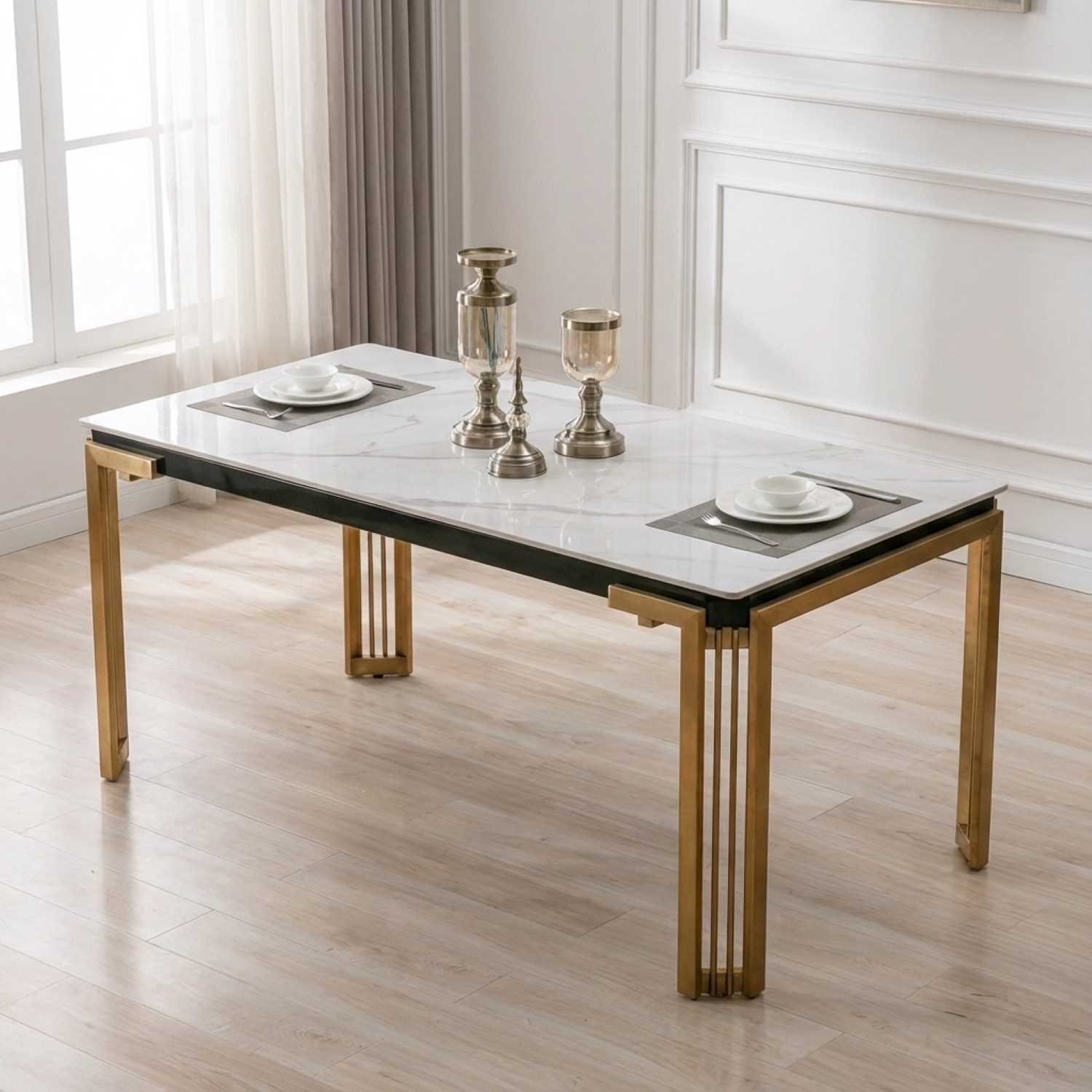 Ceramic Marble Top Dining Table With Stainless Gold Legs T-1275