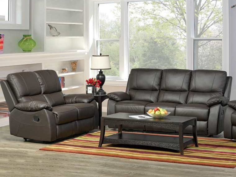 Espresso Genuine Leather Recliner Sofa Set T 1415