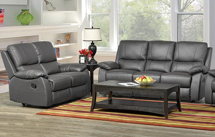 Charcoal Genuine Leather Recliner Sofa Set T 1415