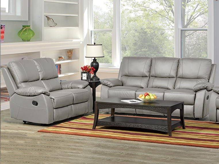 Grey Genuine Leather Recliner Sofa Set T 1415