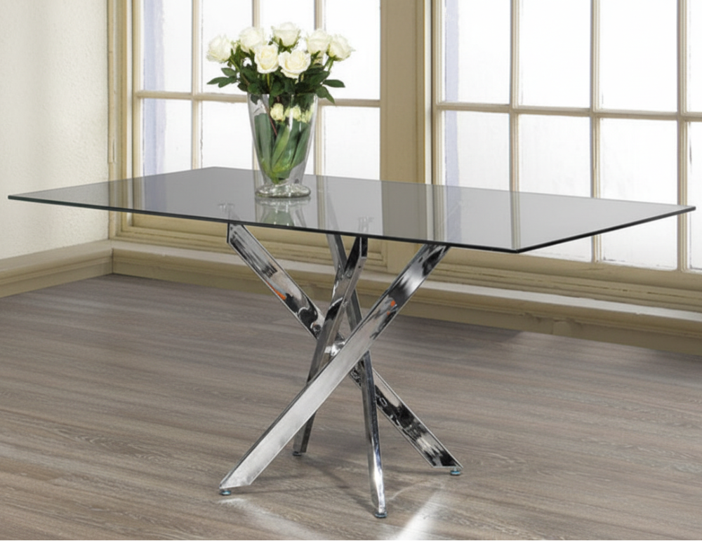 Rectangular Glass Dining Table With Chrome Legs 1448