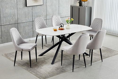 Sintered Stone White Marble Table with Velvet Chairs T-1530 C-1531