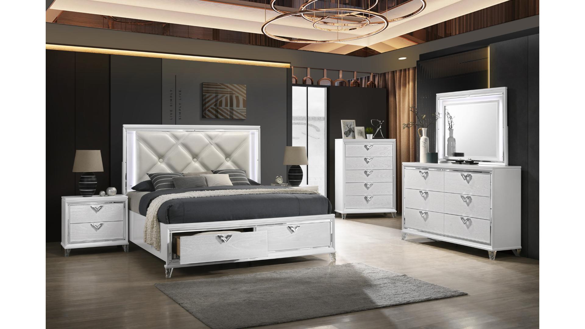 Prism White Bed With LED Headboard And Storage Footboard 1611