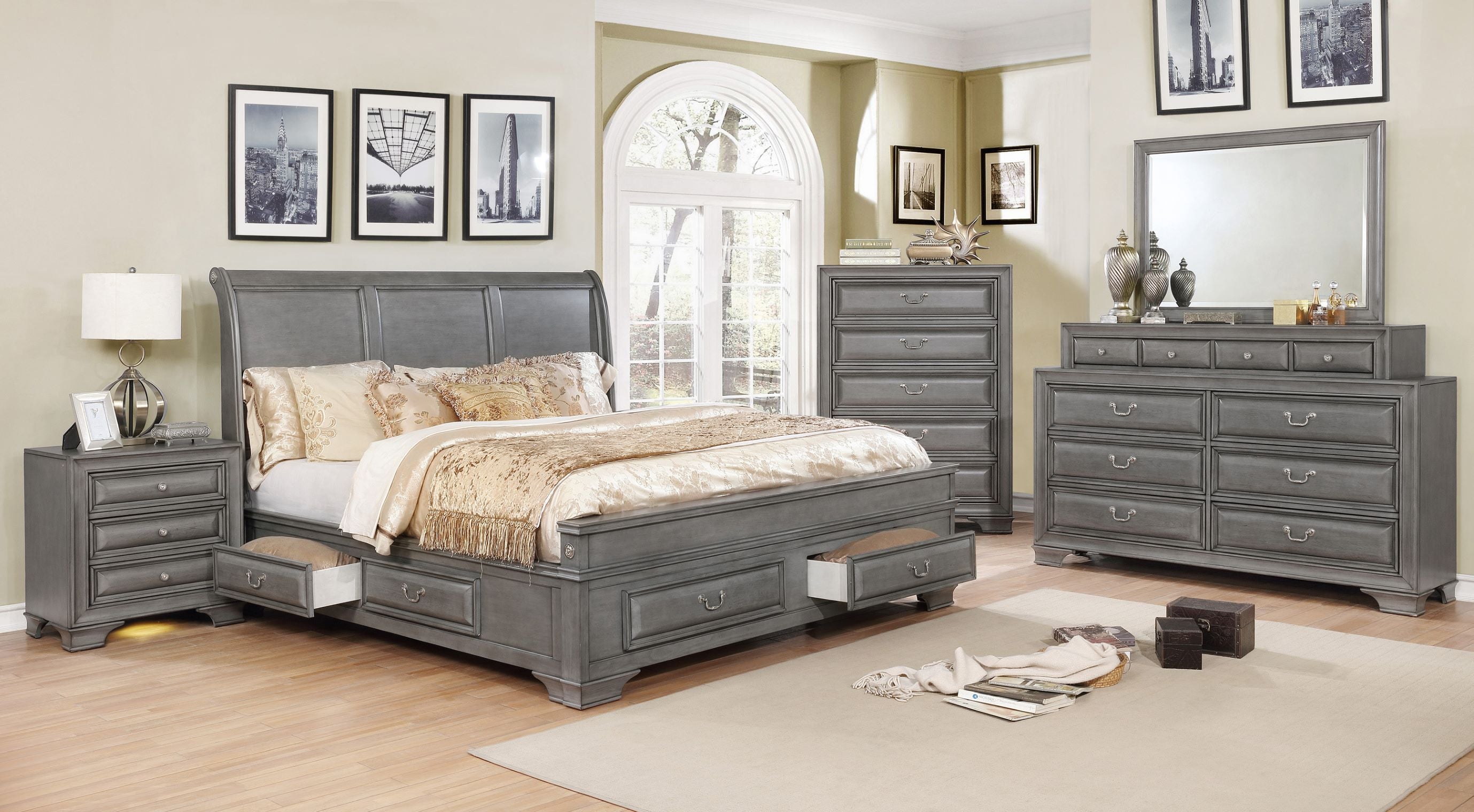 Milton 8pc Bedroom Set Grey 1701